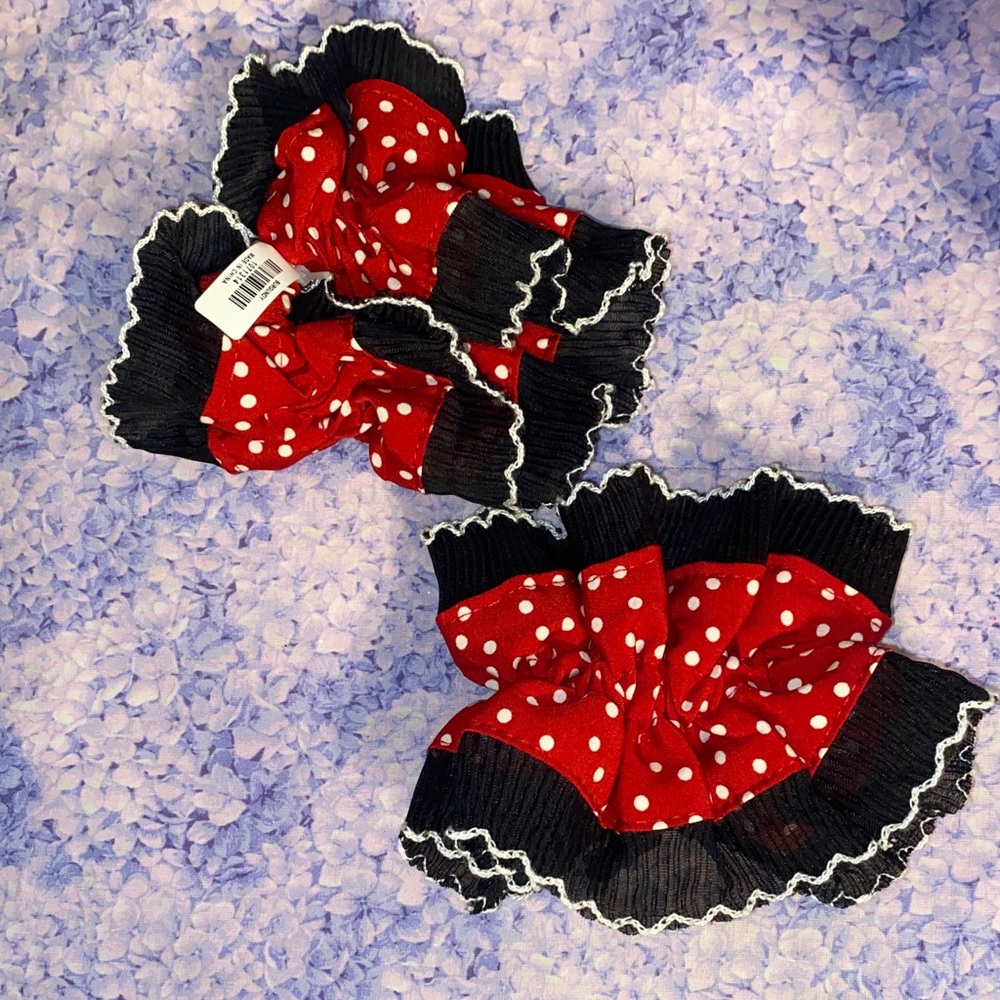 Francesca's Collections Red Polka Dot Kids Scrunchies with Black Ruffle Trim